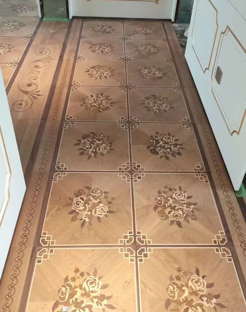 Anrantabu rose-motif inlay flooring in a residential corridor