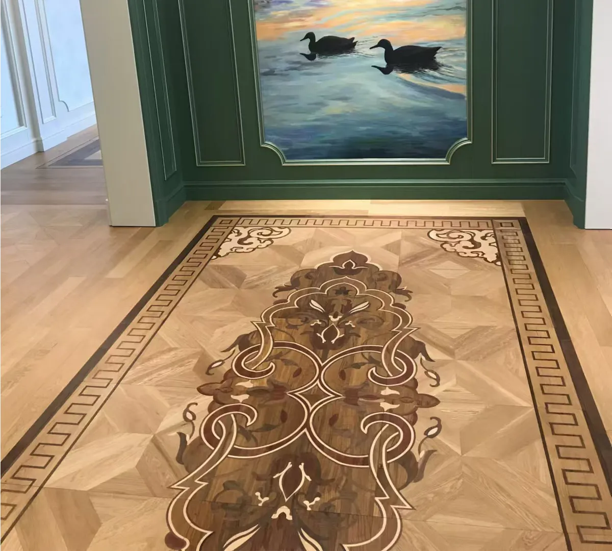Anrantabu decorative inlay flooring in a grand hallway