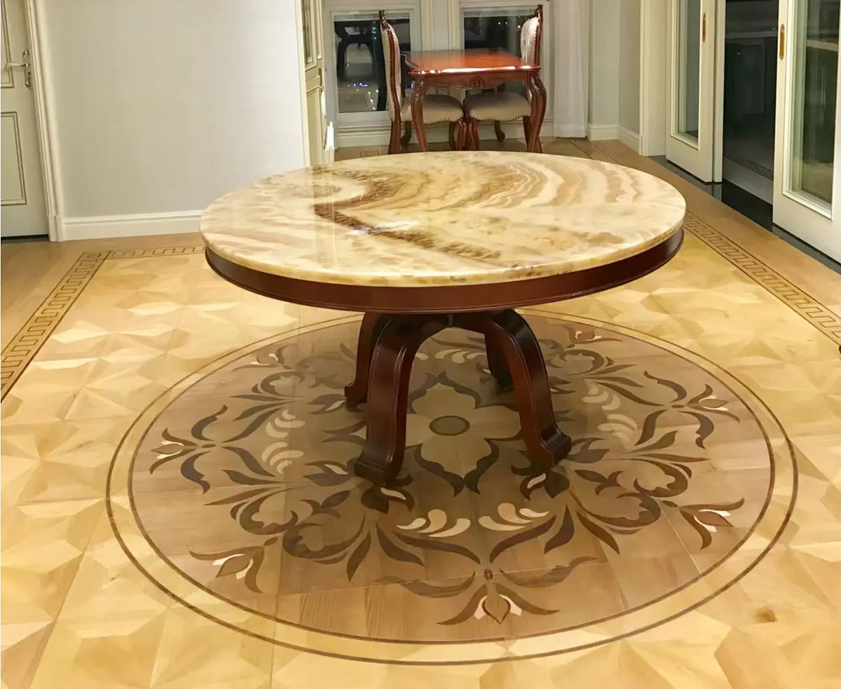 Anrantabu medallion parquet flooring installed in a residential foyer