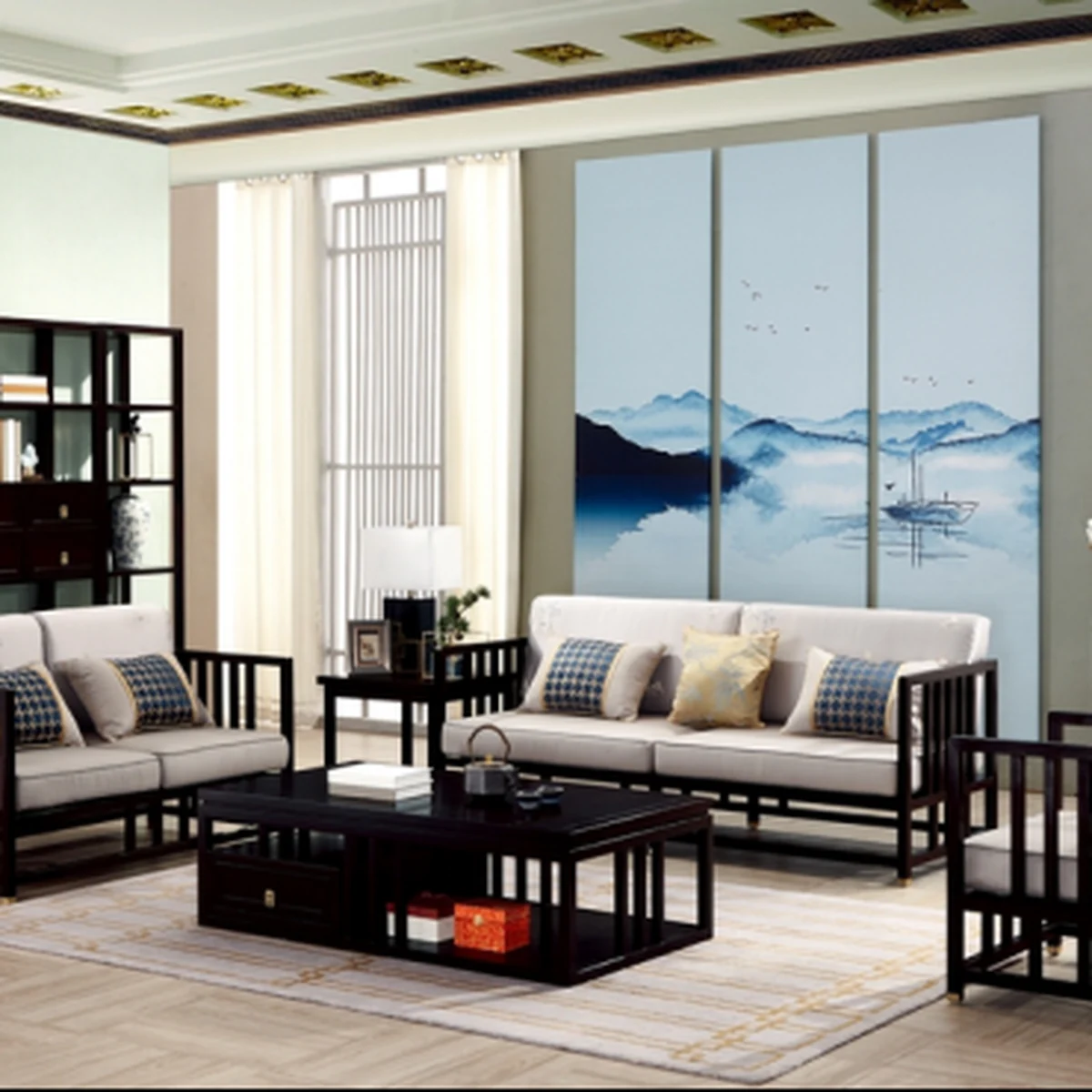 Fanya Home &middot; New Chinese Sofa & Shelving Set