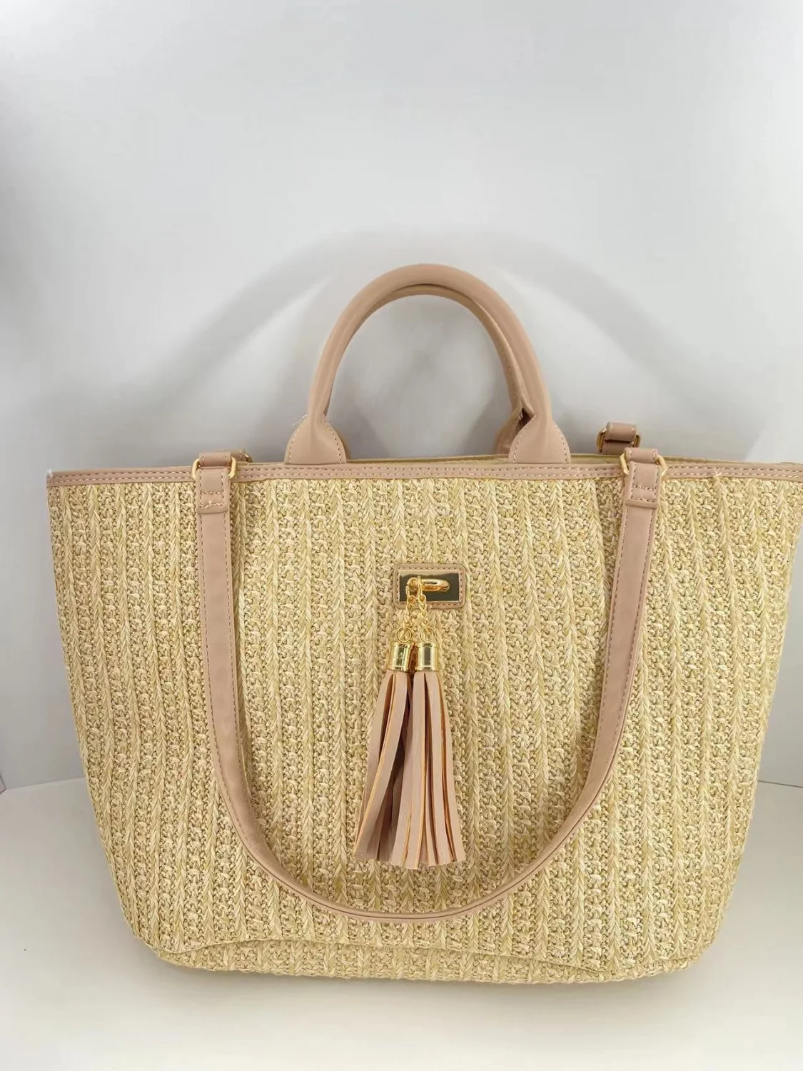 Feiteng Leather Straw Tote with Tassel