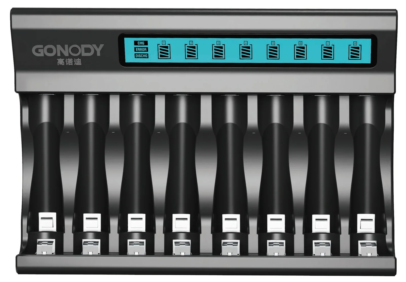 GONODY Battery Chargers Flat 8-Port LCD Charger