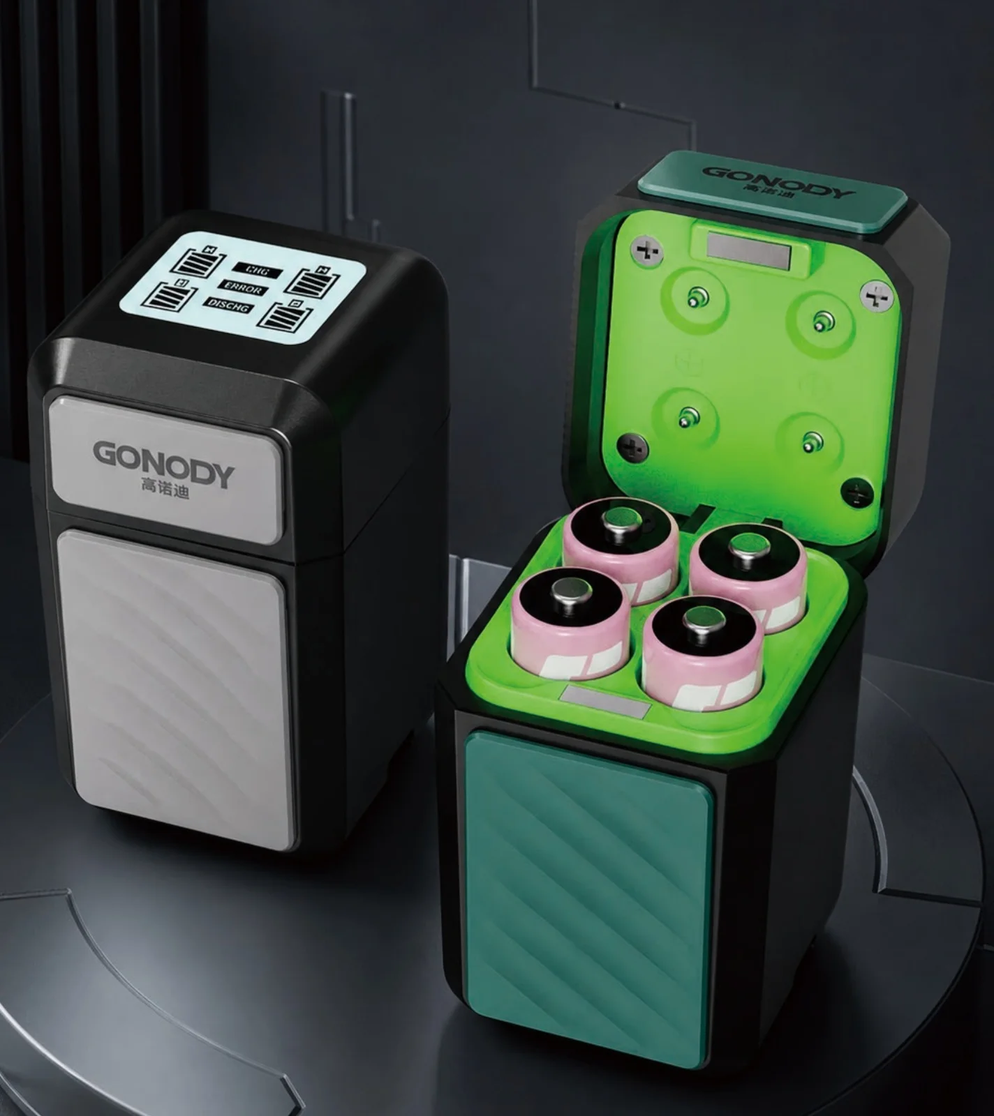 GONODY Battery Chargers Fridge-Style 4-Slot Case