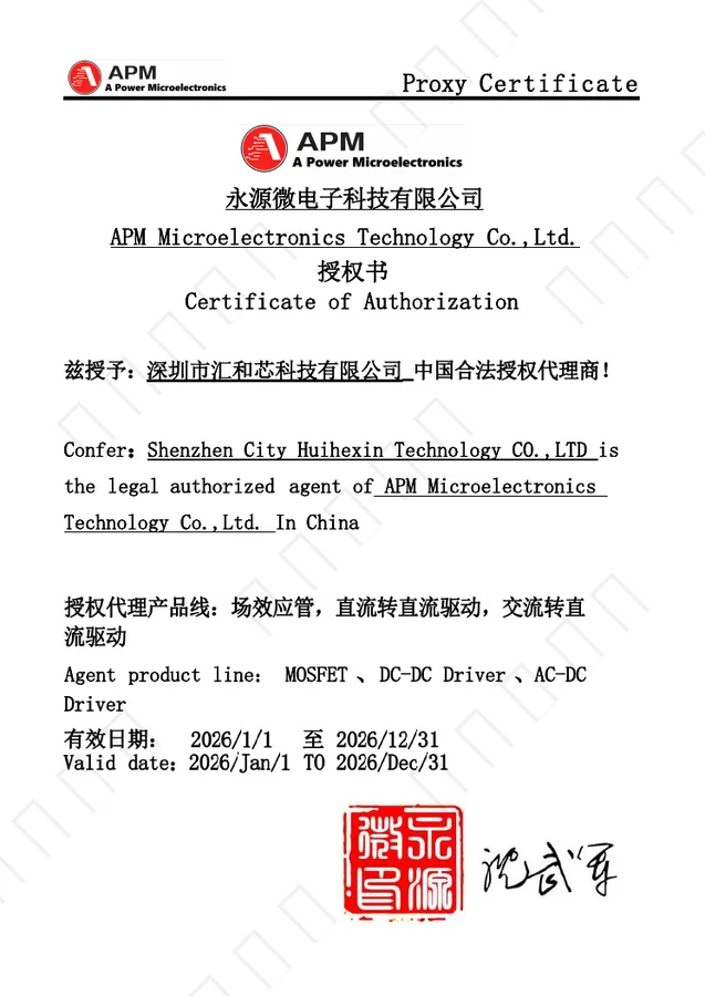 APM brand authorization certificate held by Huihexin
