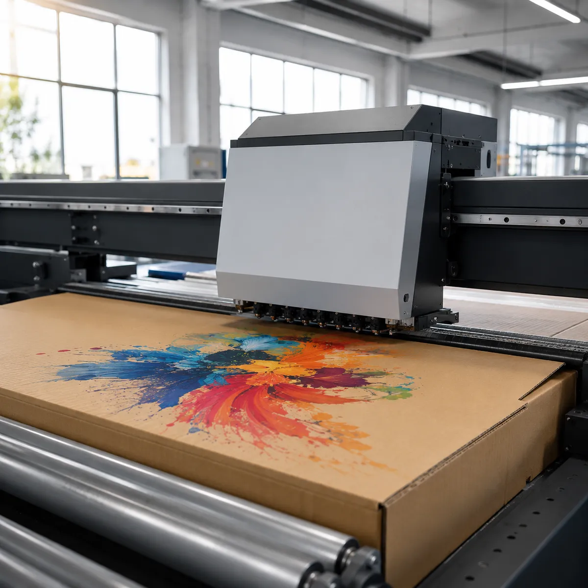 Digital printing full color onto a corrugated carton